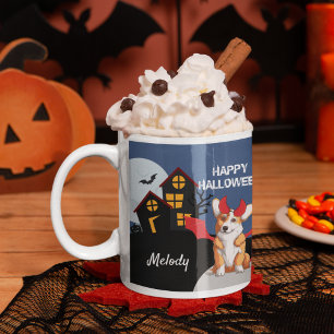 Cute Corgi Halloween Haunted House Personalized Koffiemok
