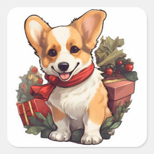 Cute Corgi Merry Kerstmis Vierkante Sticker
