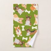 Cute Corgi Motif Vert (Serviette à main)