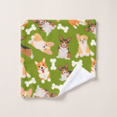 Cute Corgi Motif Vert (Gant de toilette)