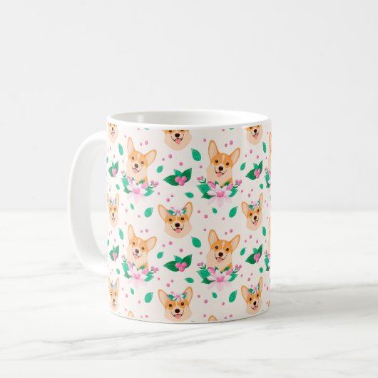 Cute Corgi Mug Florale (Devant gauche)