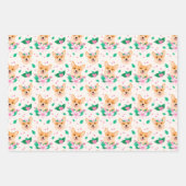 Cute Corgi papier d'enveloppement Floral Ensemble (Devant)