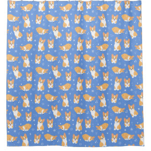 Cute Corgi Pattern Blue Douchegordijn