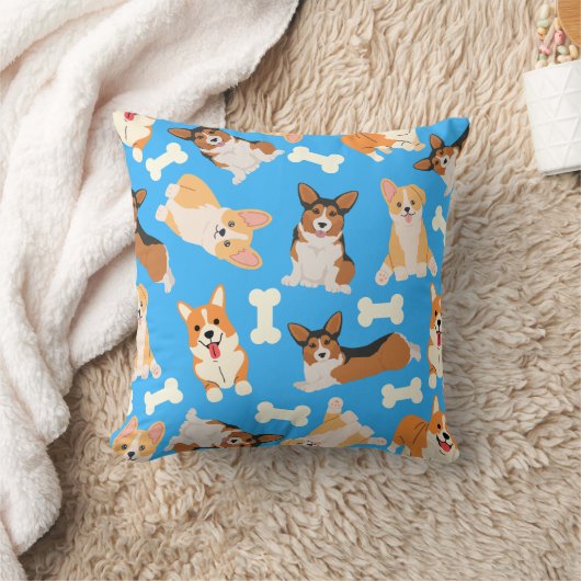 Cute Corgi Pattern Blue Kussen (Deken)