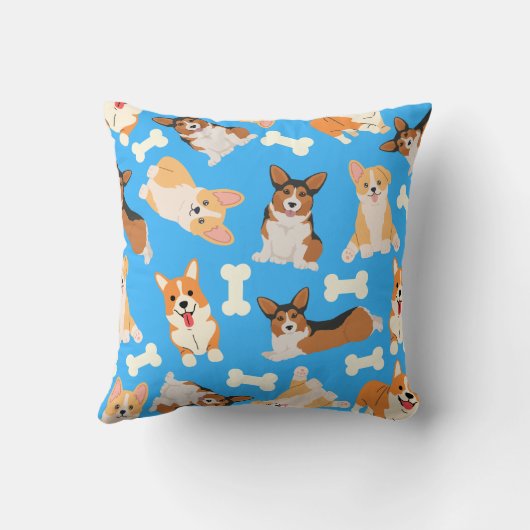 Cute Corgi Pattern Blue Kussen (Achterkant)