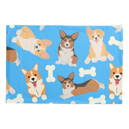 Cute Corgi Pattern Blue Kussensloop (Achterkant)