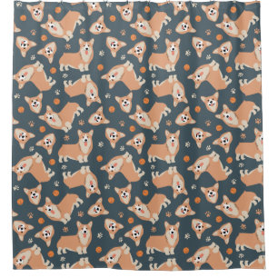 Cute Corgi Pattern Douchegordijn