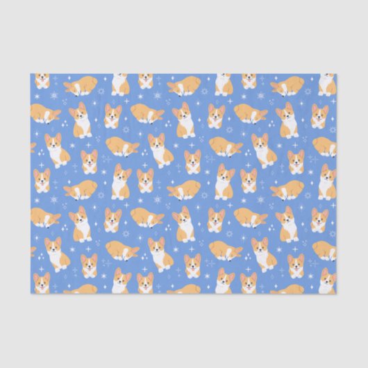 Cute Corgi Puppy Dog Blue Tissuepapier (Voorkant)