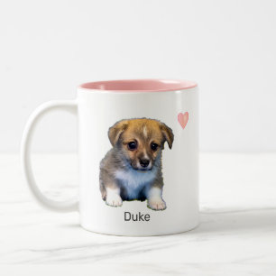 Cute Corgi Puppy Dog & Hearts Tweekleurige Koffiemok