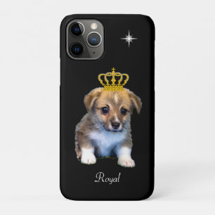 Cute Corgi Puppy Dog & Royal Crown on Black iPhone 11 Pro Hoesje
