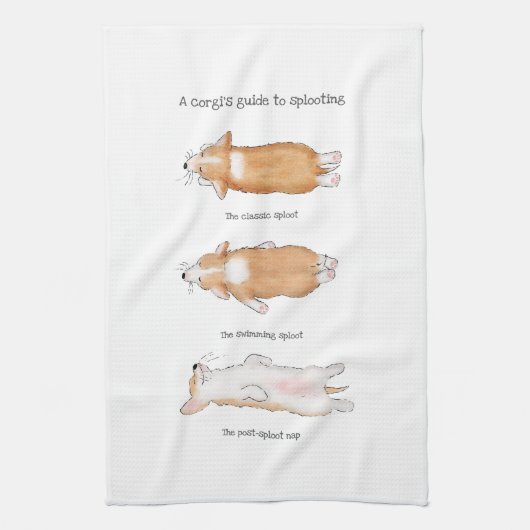 Cute corgi puppy guide to splooting tea towel theedoek (Verticaal)