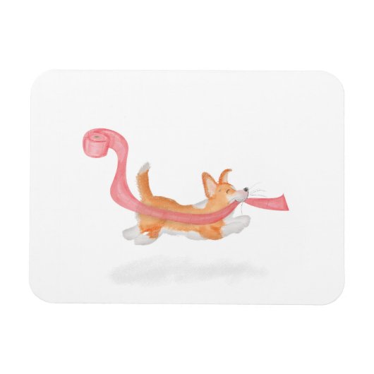 Cute corgi puppy stealing toilet roll magnet magneet (Horizontaal)