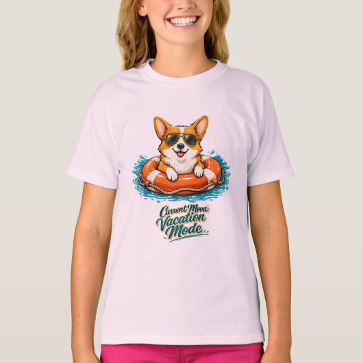 Cute Corgi Summer Vacation Mode T-Shirt (Devant)
