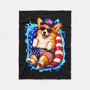 Cute corgi voor vrouwen met zonnebril patriottisch fleece deken