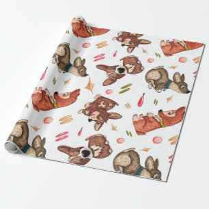 Cute Corgi Waterverf Gift Wrap Cadeaupapier