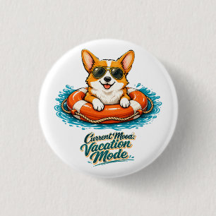 Cute Corgi Zomer Vakantie Modus Knop Ronde Button 3,2 Cm