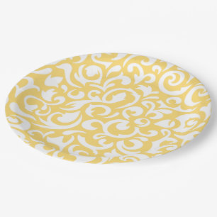 Cute Corn Yellow White Damask Floral Pattern Papieren Bordje