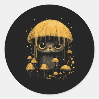 Cute Cottagecore Aesthetic Cat Mushroom Women Kids Ronde Sticker