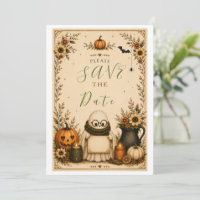Cute Cottagecore Halloween Save the Date Kaart