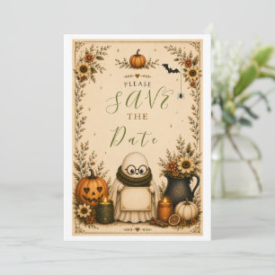 Cute Cottagecore Halloween Save the Date Kaart