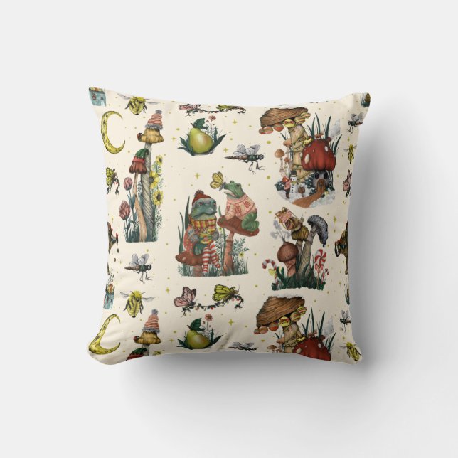 Cute Cottcore Merry-kerstpaddenstoel patroon Kussen (Voorkant)