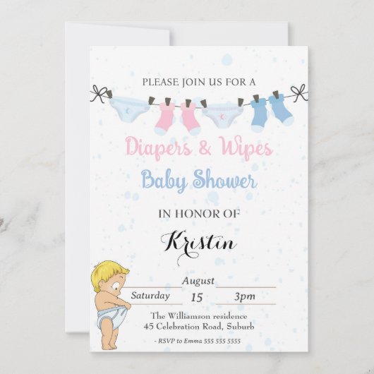 Cute couche et lingettes Baby shower Invitation (Devant)