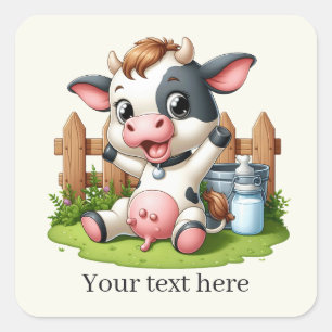 Cute Country cow add text Vierkante Sticker