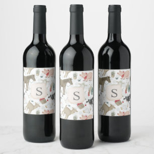 Cute country farm Monogram Animals Wijn Etiket
