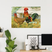 Cute Country rooster hen vintage kitchen poster (Bureau à domicile)