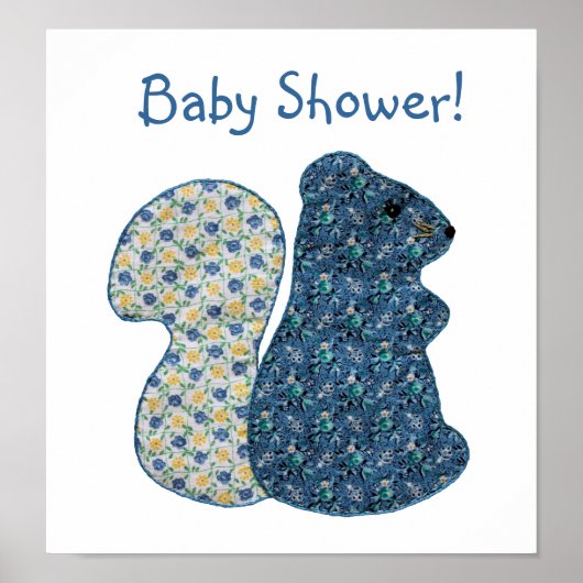 Cute Country Style Blue Squirrel Baby shower Poster (Voorkant)