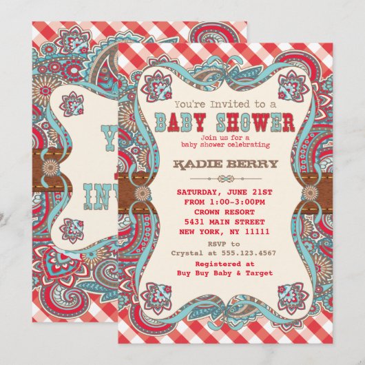 Cute Country Western Baby Shower Invitations (Devant / Derrière)