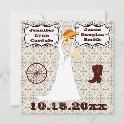 Cute Country Western Cowboy Wedding Invitations (Devant)