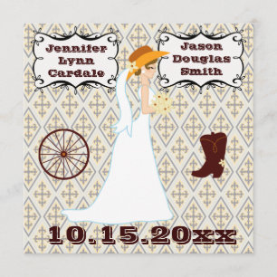 Cute country Western Cowboy Wedding Invitations Kaart