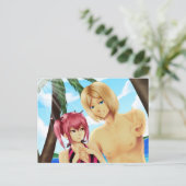 Cute couple anime sur carte postale de vacances (Debout devant)