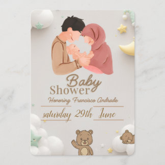 Cute Couple Baby Shower Uitnodiging met Ted
