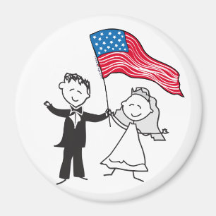 Cute Couple Illustratie met Amerikaanse vlag Magneet