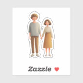 Cute Couple Illustration Sticker, Holding Hands Sticker (Vel)