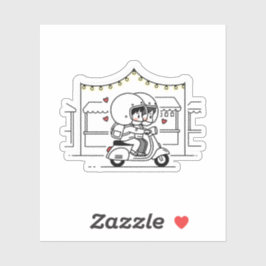 Cute Couple Scooter Trip | Romantic Travel Love Sticker