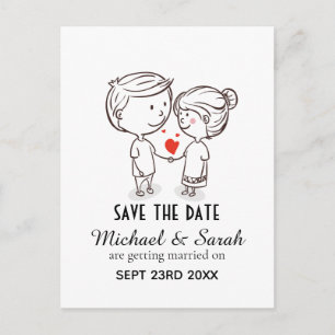 Cute Couple Tekening Save the Date Wedding Briefkaart