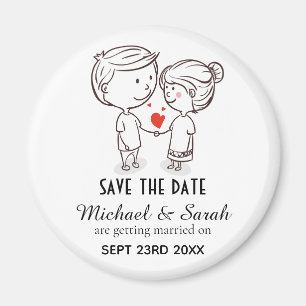 Cute Couple Tekening Save the Date Wedding Magneet