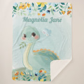 Cute couverture de dinosaure Turquoise avec Fleurs (Devant)