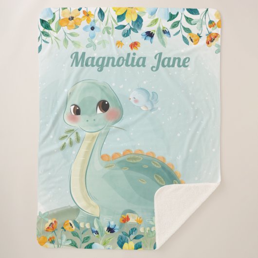 Cute couverture de dinosaure Turquoise avec Fleurs (Devant)