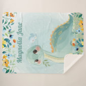 Cute couverture de dinosaure Turquoise avec Fleurs (Devant (Horizontal))