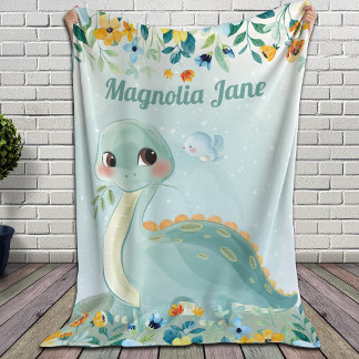Cute couverture de dinosaure Turquoise avec Fleurs