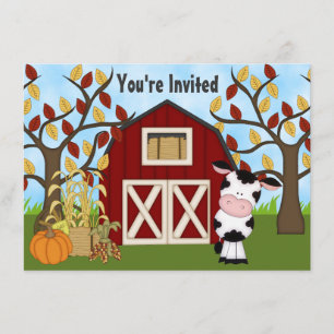 Cute Cow and Barn Automne Anniversaire Invitation
