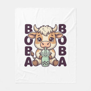 Cute Cow Boba Tea Vintage Gravure T-Shirt Ontwerp Fleece Deken