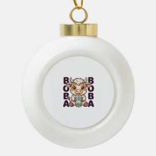 Cute Cow Boba Tea Vintage Gravure T-Shirt Ontwerp Keramische Bal Ornament