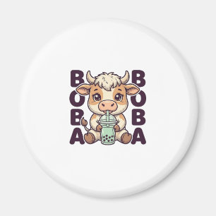 Cute Cow Boba Tea Vintage Gravure T-Shirt Ontwerp Magneet