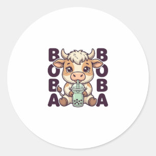 Cute Cow Boba Tea Vintage Gravure T-Shirt Ontwerp Ronde Sticker