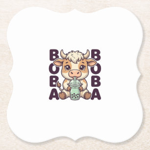 Cute Cow Boba Thee Vintage Gravure T-Shirt Ontwerp Kartonnen Onderzetters